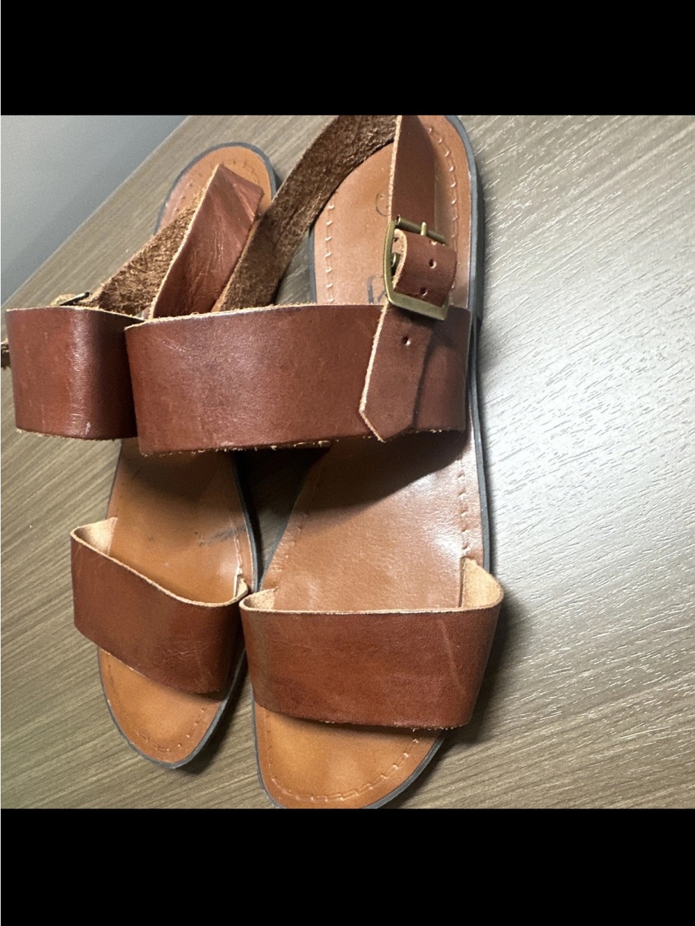 Kalli Brown Leather Double-Strap Buckle Sandals